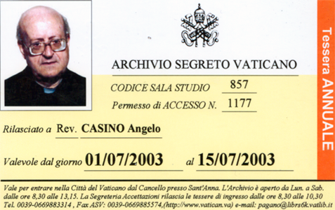 Gravinaoggi Tesserino Archivio Segreto Vaticano